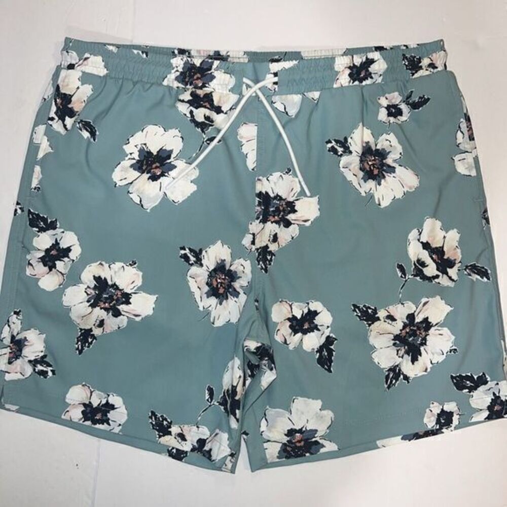 Abercrombie & Fitch Floral Swim Trunks - Teal and White